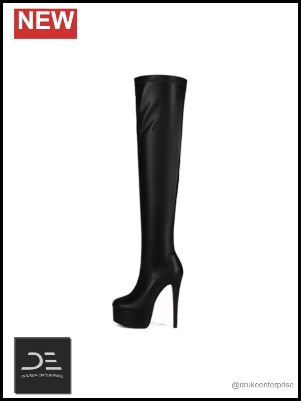 Women's Over Knee High Boots Black Leather Platform Sexy Thigh High